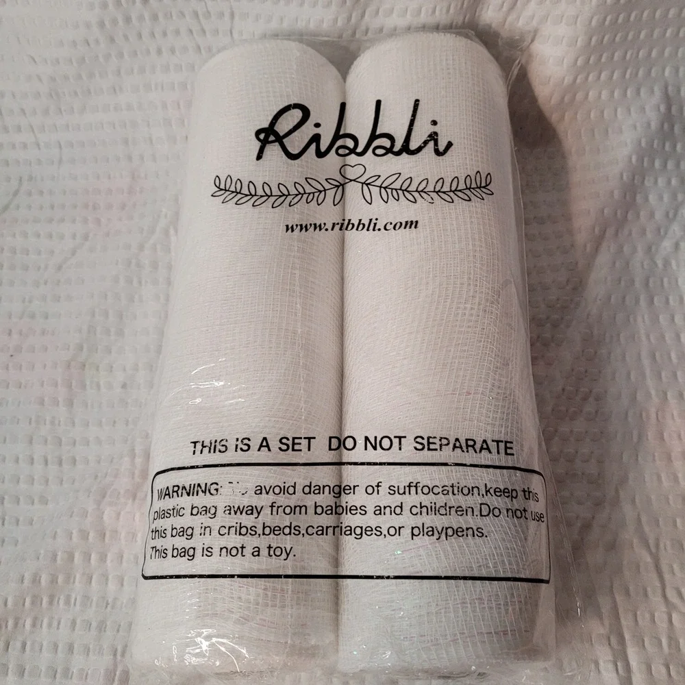 Ribbli 2 Rolls White Iridescent Metallic Foil Mesh Ribbon 10in x 10yd‎ Each NEW